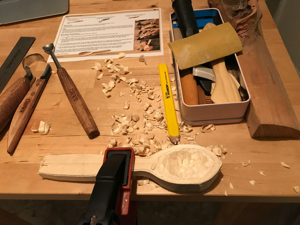 Carving a spoon